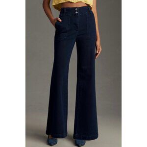 Maeve Anthropologie The Naomi High-Rise Wide-Leg Jeans Size 25 Blue Denim